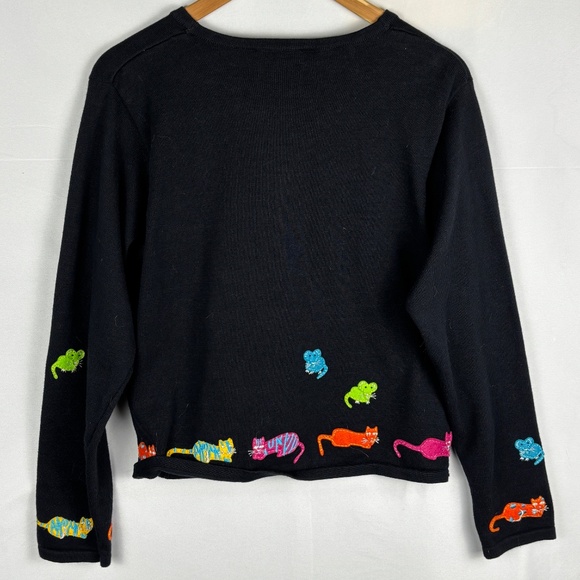 VTG Women’s Cat & Dog Cardigan Sweater Button front M.C.X. Sz L Black Novelty - Picture 3 of 10